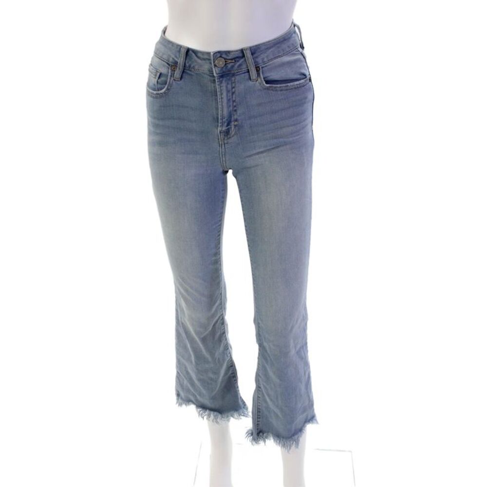 Hidden Womens Cotton Blend Fringe Trim Mid-Rise Flared Jeans Blue Size 25